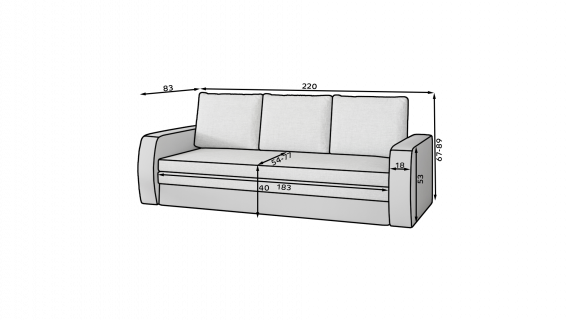 Foto Sofa cama+arcon - Inversa, Gris/Negro, 220cm