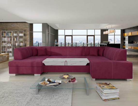 Foto SOFÁ CAMA CON ARCÓN FORMA DE U 322 CM X 204 CM HAVANA VIOLETA BURDEOS OFERTA