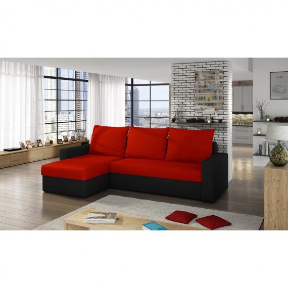 Foto SOFÁ DE ESQUINA CON CAMA Y ARCÓN 237 CM X 150 CM ROJO/NEGRO TELA OFERTA