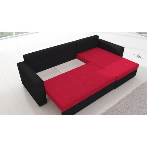 Foto SOFÁ DE ESQUINA CON CAMA Y ARCÓN 237 CM X 150 CM ROJO/NEGRO TELA OFERTA