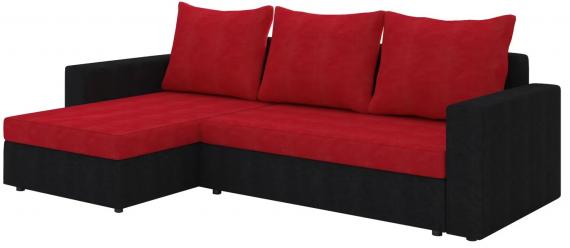 Foto SOFÁ DE ESQUINA CON CAMA Y ARCÓN 237 CM X 150 CM ROJO/NEGRO TELA OFERTA