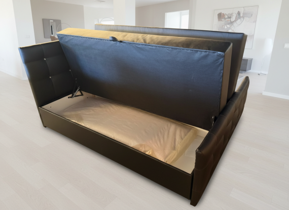 Foto Cama Boxspring Premium  KLEO  160x200 – El Descanso de Lujo con Almacenaje Inteligente Negro Polipiel