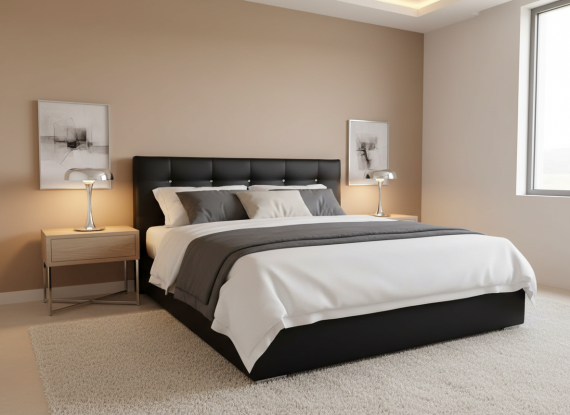 Foto Cama Boxspring Premium  KLEO  160x200 – El Descanso de Lujo con Almacenaje Inteligente Negro Polipiel