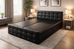 Cama Boxspring Premium  KLEO  160x200 – El Descanso de Lujo con Almacenaje Inteligente Negro Polipiel