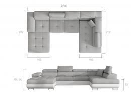 Sofá en forma de U - Rodrigo. Cama Extraíble y Arcón., Negro/Tela 345cm x 202cm