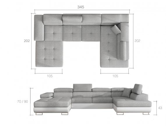 Foto Sofá en forma de U - Rodrigo. Cama Extraíble y Arcón., Negro/Tela 345cm x 202cm