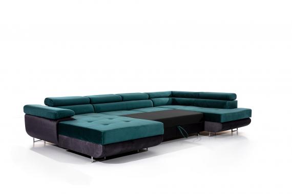 Foto Sofá en forma de U - Rodrigo. Cama Extraíble y Arcón., Negro/Tela 345cm x 202cm