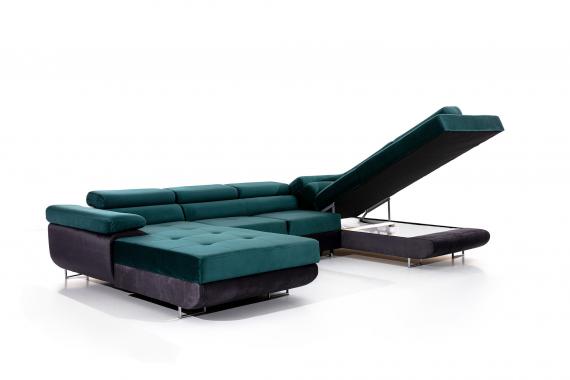 Foto Sofá en forma de U - Rodrigo. Cama Extraíble y Arcón., Negro/Tela 345cm x 202cm