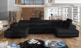 Sofá en forma de U - Rodrigo. Cama Extraíble y Arcón., Negro/Tela 345cm x 202cm
