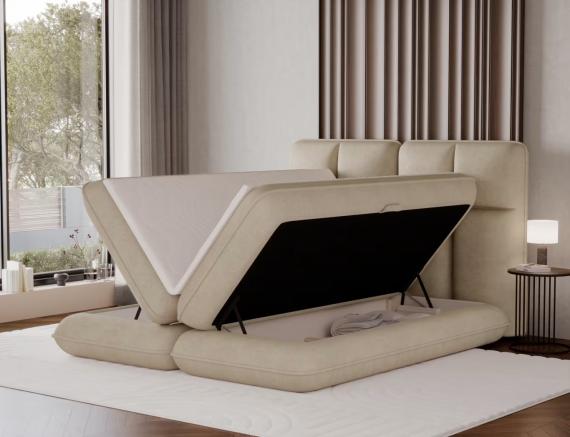 Foto CAMA TAPIZADA CON COLCHÓN ARCÓN Y TOPPER TONILA BEIGE