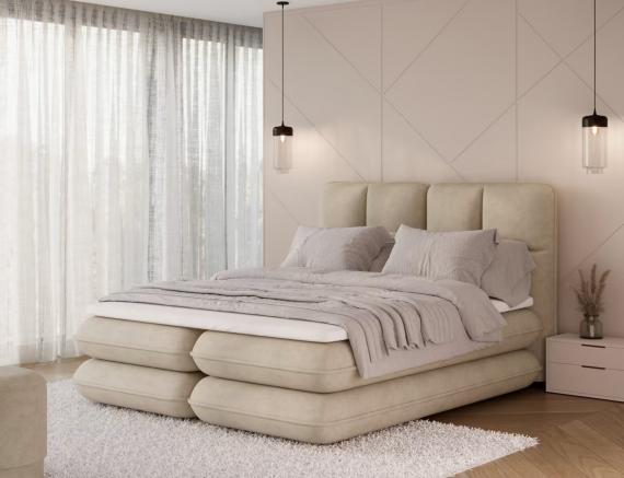 Foto CAMA TAPIZADA CON COLCHÓN ARCÓN Y TOPPER TONILA BEIGE