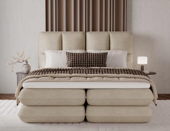 Foto CAMA TAPIZADA CON COLCHÓN ARCÓN Y TOPPER TONILA BEIGE