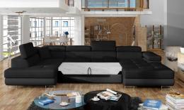 SOFÁ CAMA CON ARCÓN FORMA DE U REPOSACABEZAS RECLINABLES 345 CM X 202 RODRIGO NEGRO TELA/NEGRO POLIPIEL