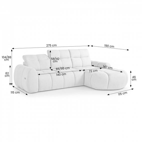 Foto SOFÁ CHAISE LONGUE ELÉCTRICO DE DISEÑO MODERNO 275 CM X 190 CM SORENA L CREMA