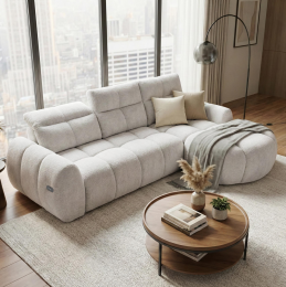 SOFÁ CHAISE LONGUE ELÉCTRICO DE DISEÑO MODERNO 275 CM X 190 SORENA L CREMA