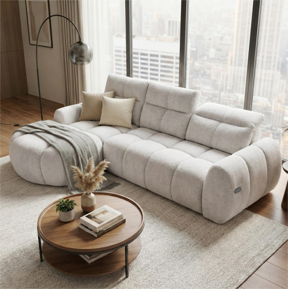 Foto SOFÁ CHAISE LONGUE ELÉCTRICO DE DISEÑO MODERNO 275 CM X 190 CM SORENA L CREMA