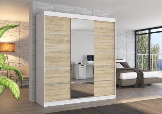 Foto ARMARIO CON ESPEJO I PUERTA CORREDERA I 215X200X58 CM CON 2 PUERTAS COLOR BLANCO/SONOMA BERGEN