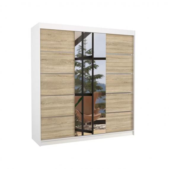 Foto ARMARIO CON ESPEJO I PUERTA CORREDERA I 215X200X58 CM CON 2 PUERTAS COLOR BLANCO/SONOMA BERGEN