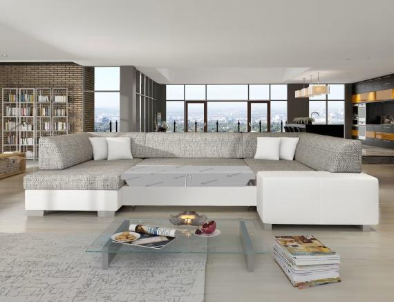 Foto SOFÁ CAMA FORMA DE U 322 CM X 204 CM HAVANA GRIS TELA/BLANCO POLIPIEL OFERTA