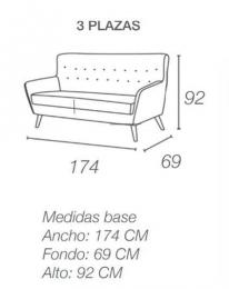 SOFÁ LINEAL 3 PLAZAS DE DISEÑO CON BOTONES 174 CM NÓRDICOS VERDE AZULADO