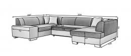 SOFÁ CAMA CON ARCÓN FORMA DE U 320 CM X 207 CM HAVANA NEGRO TELA/POLIPIEL NEGRO
