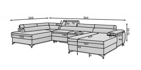 Foto SOFÁ GRANDE CON CAMA Y ARCÓN FORMA DE U CON PATAS ALTAS 354 CM X 202 LACANTE VERDE OLIVA OFERTA