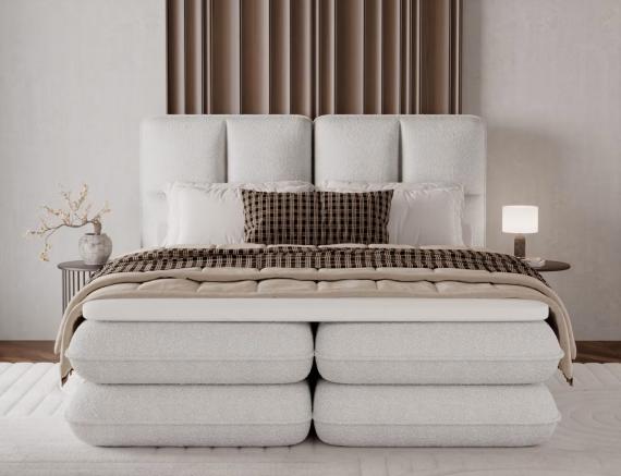 Foto CAMA TAPIZADA CON COLCHÓN ARCÓN Y TOPPER TONILA BLANCO