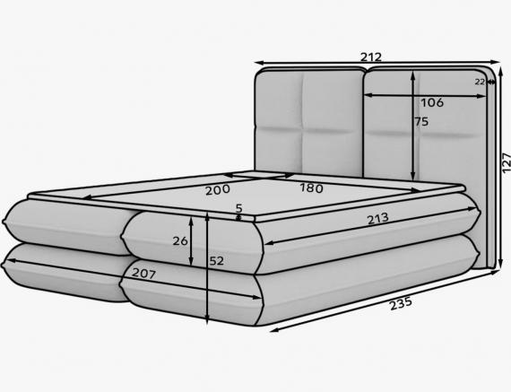 Foto CAMA TAPIZADA CON COLCHÓN ARCÓN Y TOPPER TONILA BLANCO