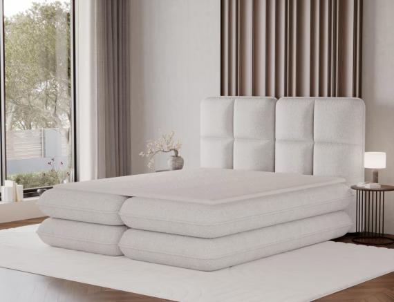 Foto CAMA TAPIZADA CON COLCHÓN ARCÓN Y TOPPER TONILA BLANCO