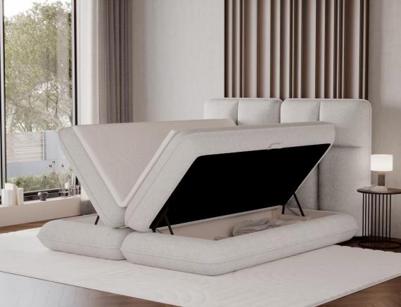 Foto CAMA TAPIZADA CON COLCHÓN ARCÓN Y TOPPER TONILA BLANCO