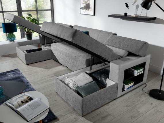 Foto Sofa U con cama - MARKOS, Gris oscuro/Gris claro 310cm x 159cm