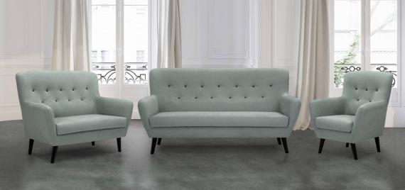 Foto SOFÁ LINEAL 2 PLAZAS  DE DISEÑO CON BOTONES 121 CM NÓRDICOS VERDE AZULADO