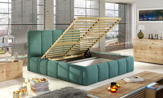 Foto Cama Eestructura de madera, elevación de gas, almacenaje 180x200 - EDVIGE