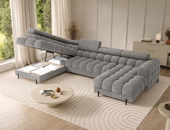 Foto SOFÁ GRANDE CON CAMA I ARCÓN I FORMA DE U I REPOSACABEZAS RECLINABLES I PATAS ALTAS 355 CM X 202 CM FERARIA GRIS OFERTA