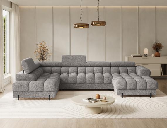 Foto SOFÁ GRANDE CON CAMA I ARCÓN I FORMA DE U I REPOSACABEZAS RECLINABLES I PATAS ALTAS 355 CM X 202 CM FERARIA GRIS OFERTA