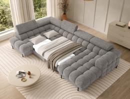 SOFÁ GRANDE CON CAMA I ARCÓN FORMA DE U REPOSACABEZAS RECLINABLES PATAS ALTAS 355 CM X 202 FERARIA GRIS OFERTA