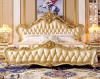 Foto Cama de dormitorio europeo de cuero natural de lujo, marco de madera maciza - REINA