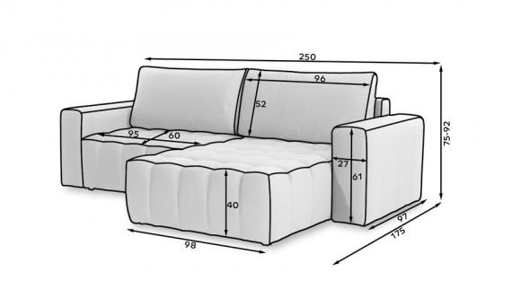 Foto Sofa cama+arcon - Bonett, Gris/Tela, 250x175