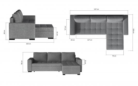 Foto Sofás cama reversible 237x150 Gris - Newark OFERTA