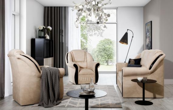 Foto Set de salón de hogar 3 ( Sofa cama )+1+1 Beige/Marron OFERTA - Lord