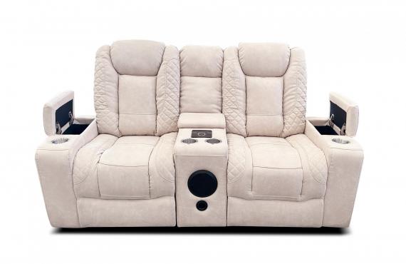 Foto Sofa relax electricos reclinables - altavoces con subwoofer - portavasos - cargador inalambico - luces LED - puerto usb - 2 plazas - beige - TEXAS