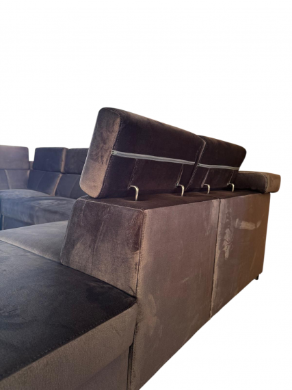 Foto Sofá en forma de U - Angela. Cama extraíble y reposacabezas reclinables. 7 plazas, gris, 335x260 Foto Sofá en forma de U - Angela. Cama extraíble y reposacabezas reclinables. 7 plazas, gris, 335x260