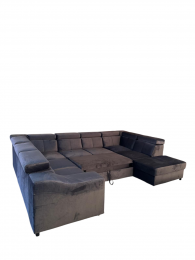 Sofá en forma de U - Angela. Cama extraíble y reposacabezas reclinables. 7 plazas, gris, 335x260