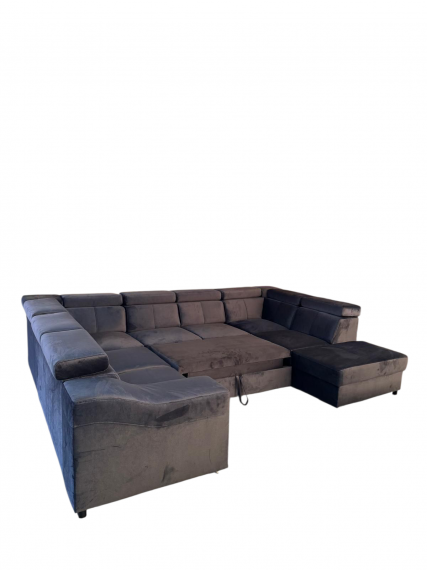 Foto Sofá en forma de U - Angela. Cama extraíble y reposacabezas reclinables. 7 plazas, gris, 335x260 Foto Sofá en forma de U - Angela. Cama extraíble y reposacabezas reclinables. 7 plazas, gris, 335x260