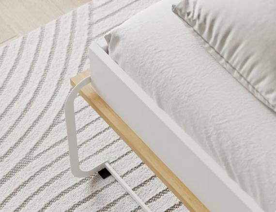 Foto Cama abatible 140 x 200 cm - Apertura horizontal manual - Con LEDs - blanco y natural + Colchón - DEVESTO