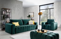 Set de salón - sofá cama 3 plazas+sillon+Puf, verde