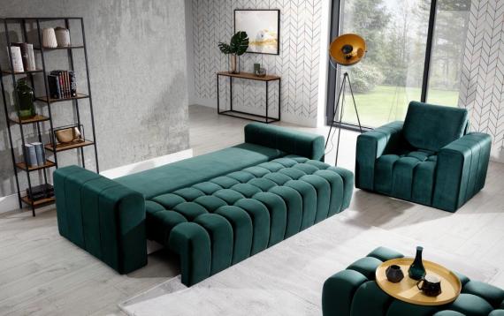 Foto Set de salón - sofá cama 3 plazas+sillon+Puf, verde