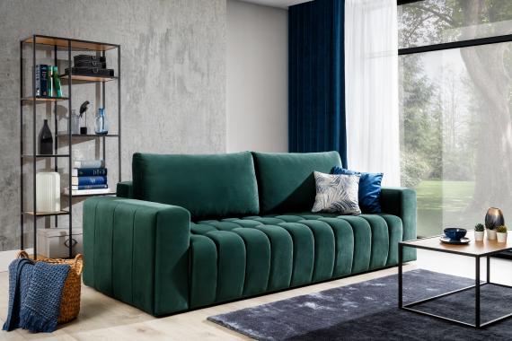 Foto Set de salón - sofá cama 3 plazas+sillon+Puf, verde