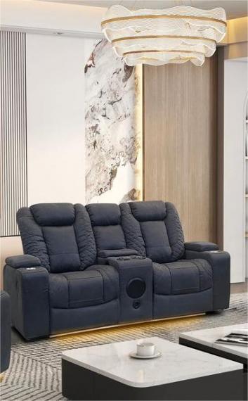 Foto Sofa relax electricos reclinables - altavoces con subwoofer - portavasos - cargador inalambico - luces LED - puerto usb - 2 plazas - gris - TEXAS