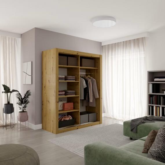Foto Armario con puertas correderas - 160 cm - roble artesano - MOX